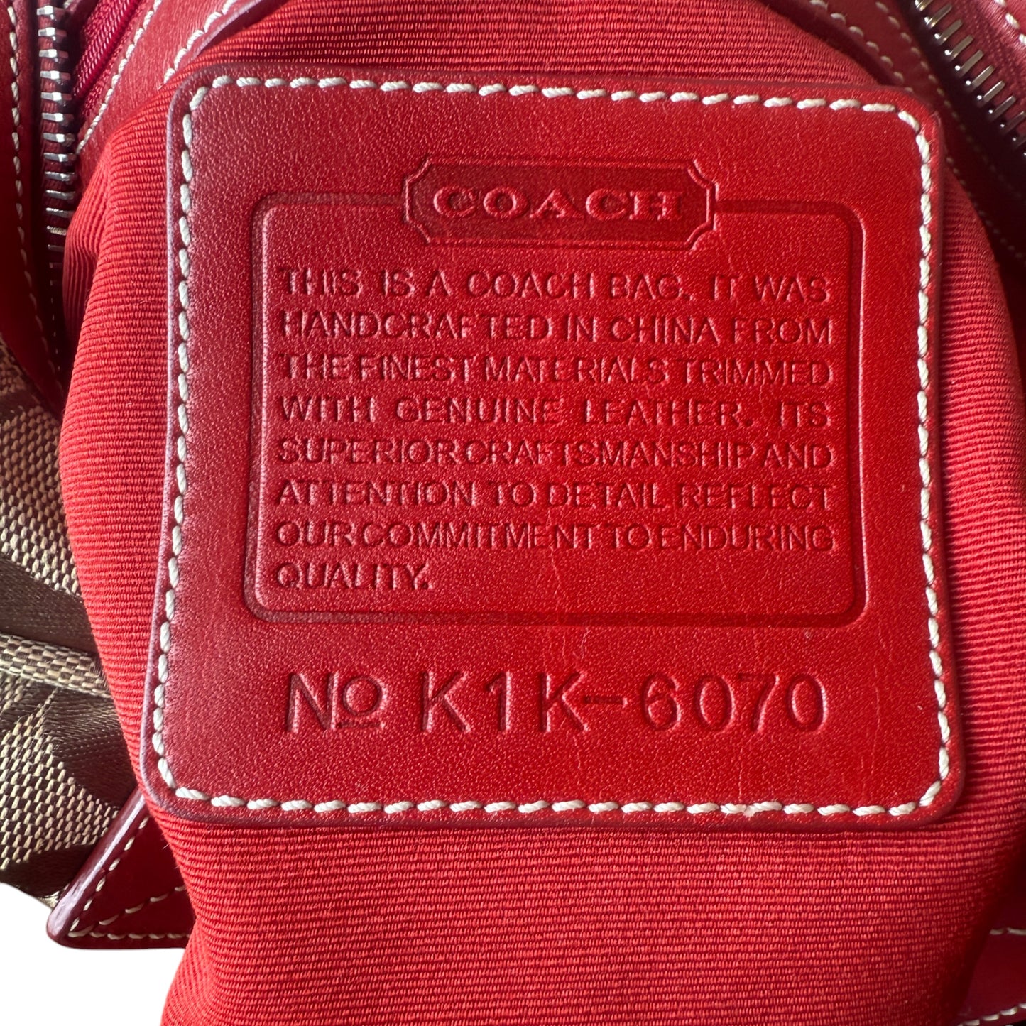 COACH SIGNATURE RED LEATHER TRIM HOBO BAG