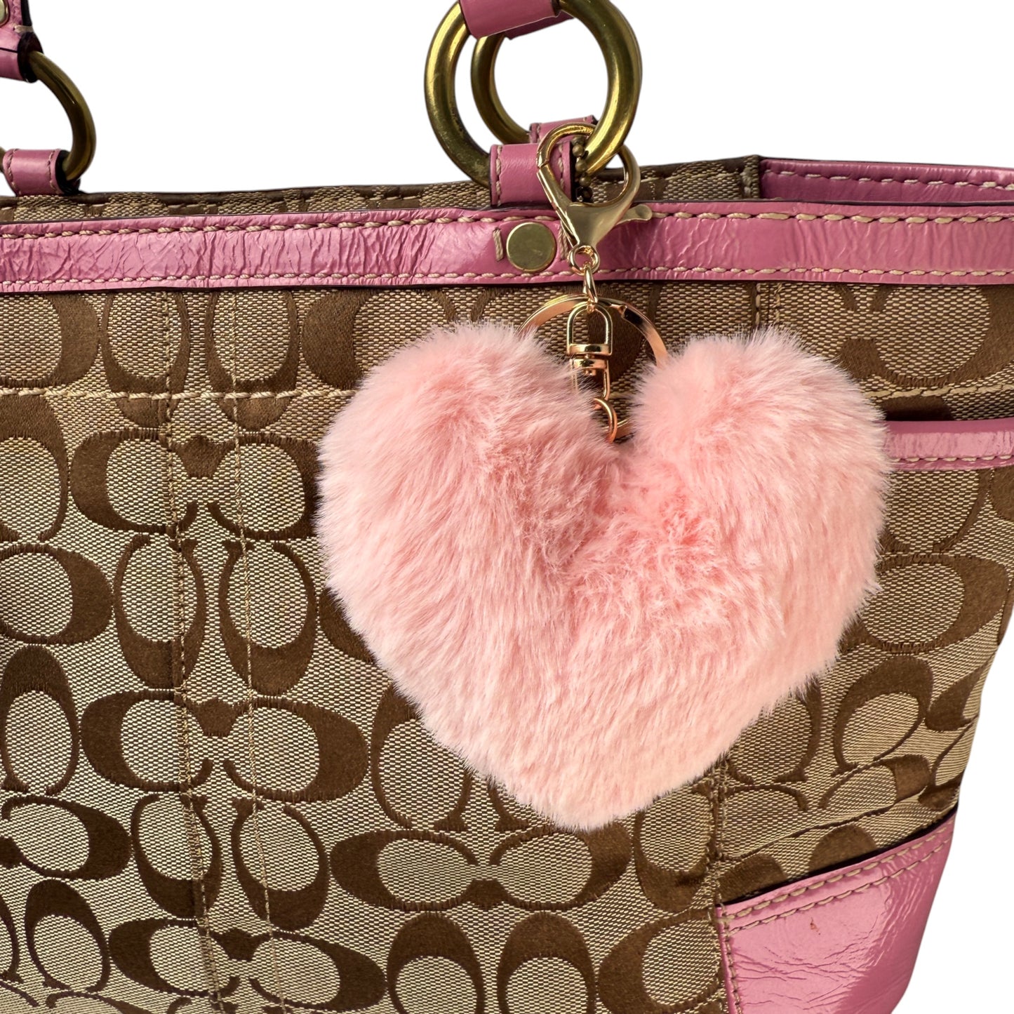 COACH SIGNATURE CANVAS TOTE BAG PINK LEATHER TRIM