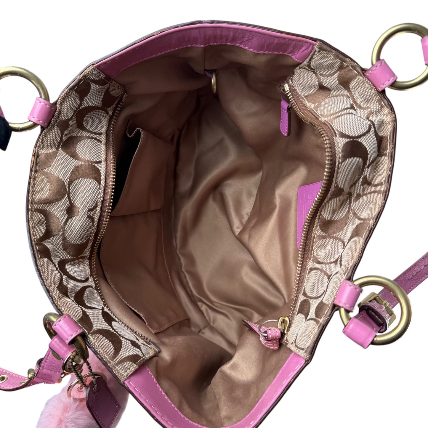 COACH SIGNATURE CANVAS TOTE BAG PINK LEATHER TRIM