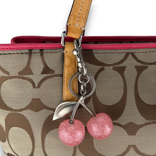 COACH HAMPTONS TAN AND CORAL PINK SHOULDER BAG