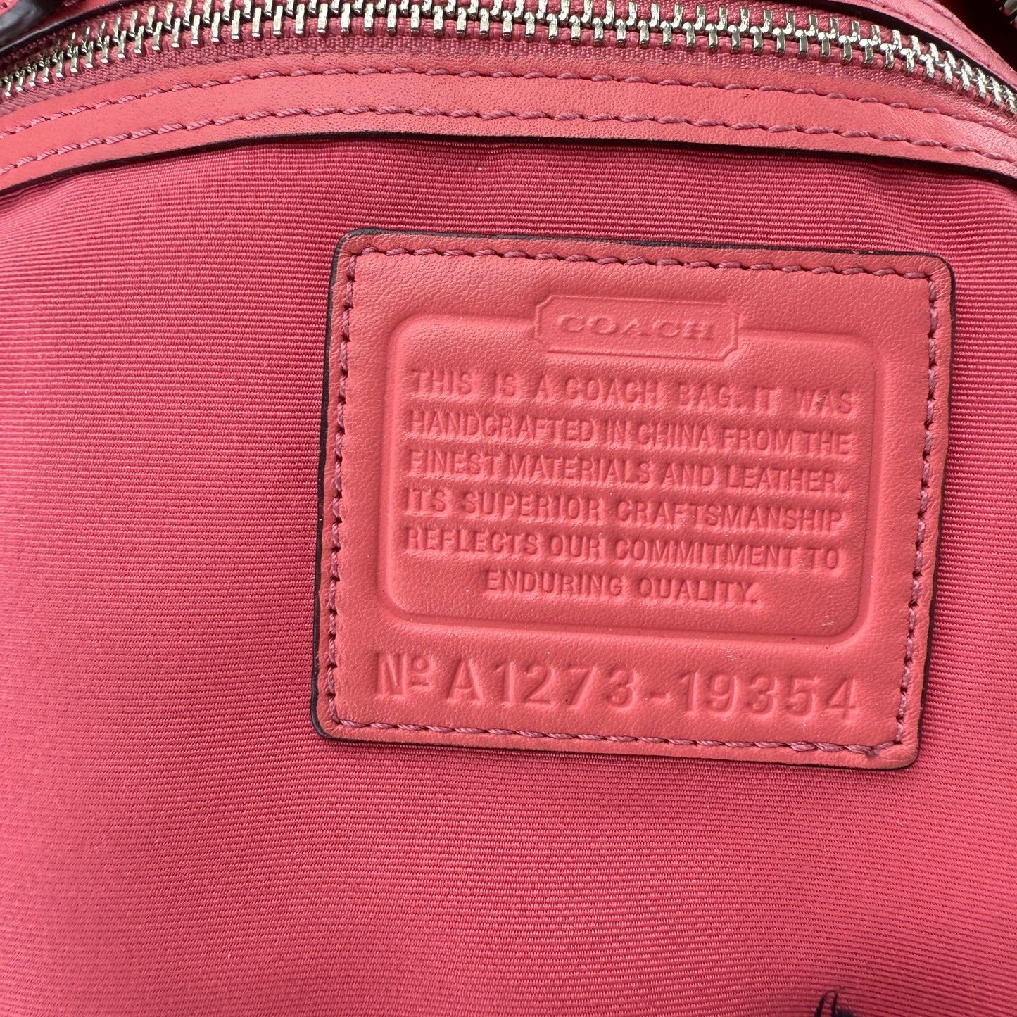 COACH HAMPTONS TAN AND CORAL PINK SHOULDER BAG