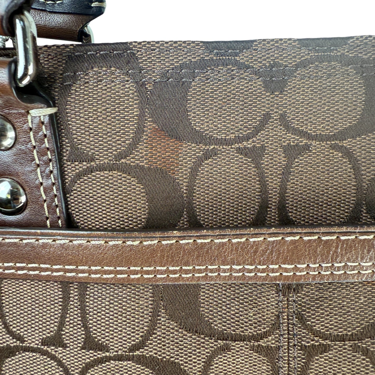 COACH SIGNATURE HAMPTON TURNLOCK TOTE BAG BROWN