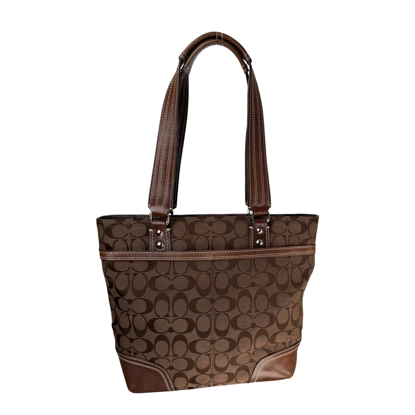 COACH SIGNATURE HAMPTON TURNLOCK TOTE BAG BROWN