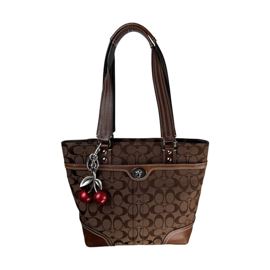 COACH SIGNATURE HAMPTON TURNLOCK TOTE BAG BROWN