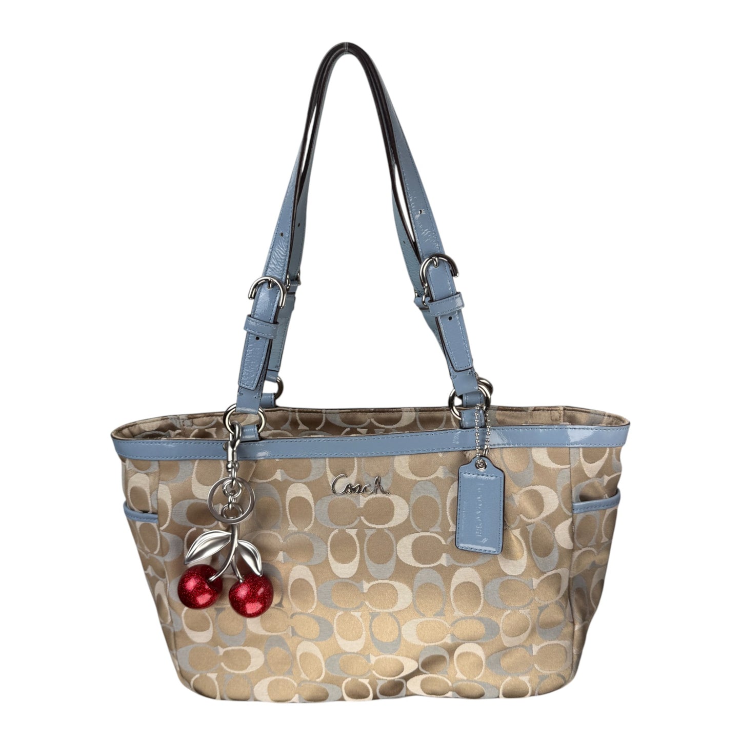 COACH SIGNATURE CANVAS SHOULDER TOTE BEIGE BLUE