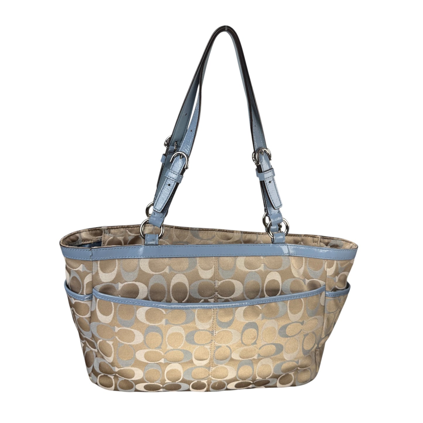 COACH SIGNATURE CANVAS SHOULDER TOTE BEIGE BLUE