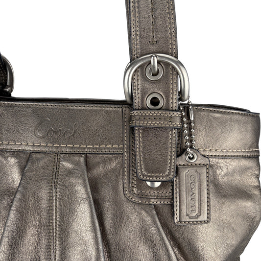 COACH SIGNATURE PLEATED LEATHER TOTE BAG