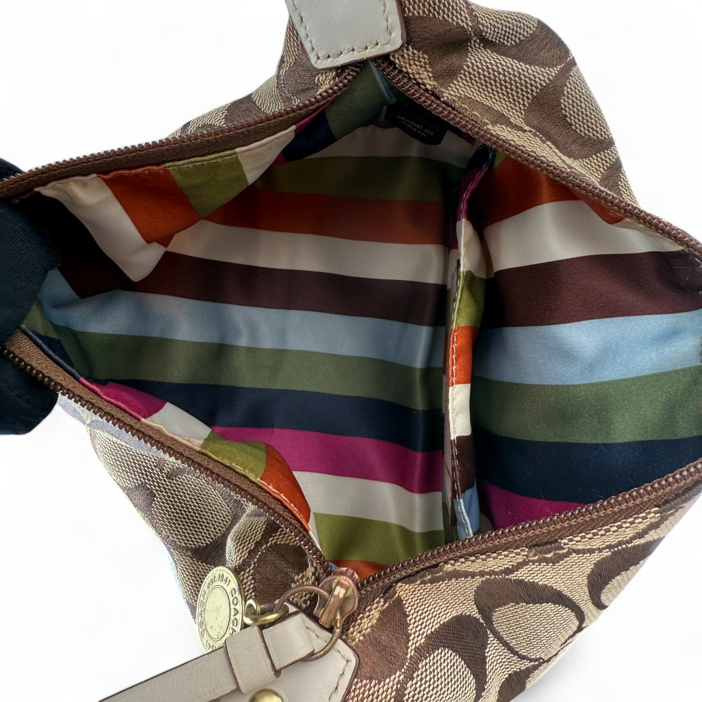 COACH WHITE STRIPE MINI HOBO BAG