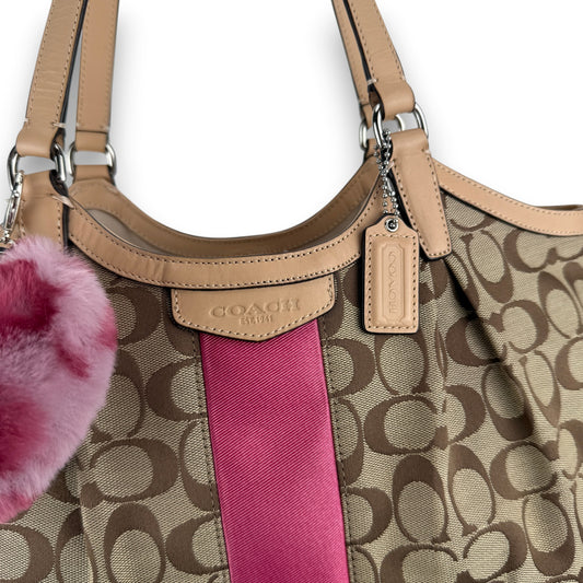 COACH SIGNATURE PINK DEVIN STRIPE BAG