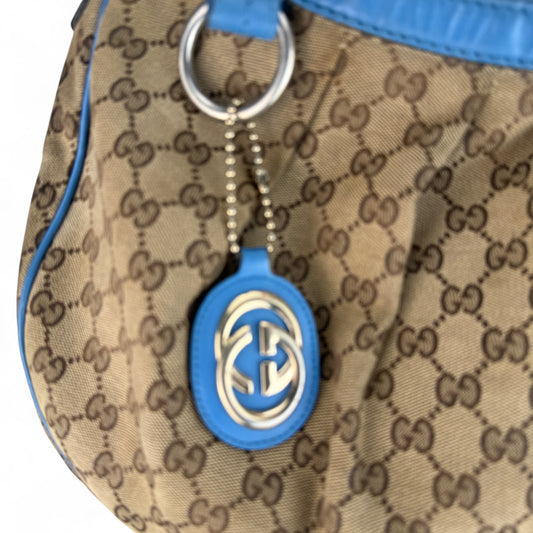 GUCCI GG SUKEY MEDIUM SHOULDER BAG BLUE TRIM