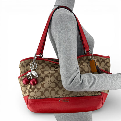 COACH SIGNATURE  SHOPPER BAG RED