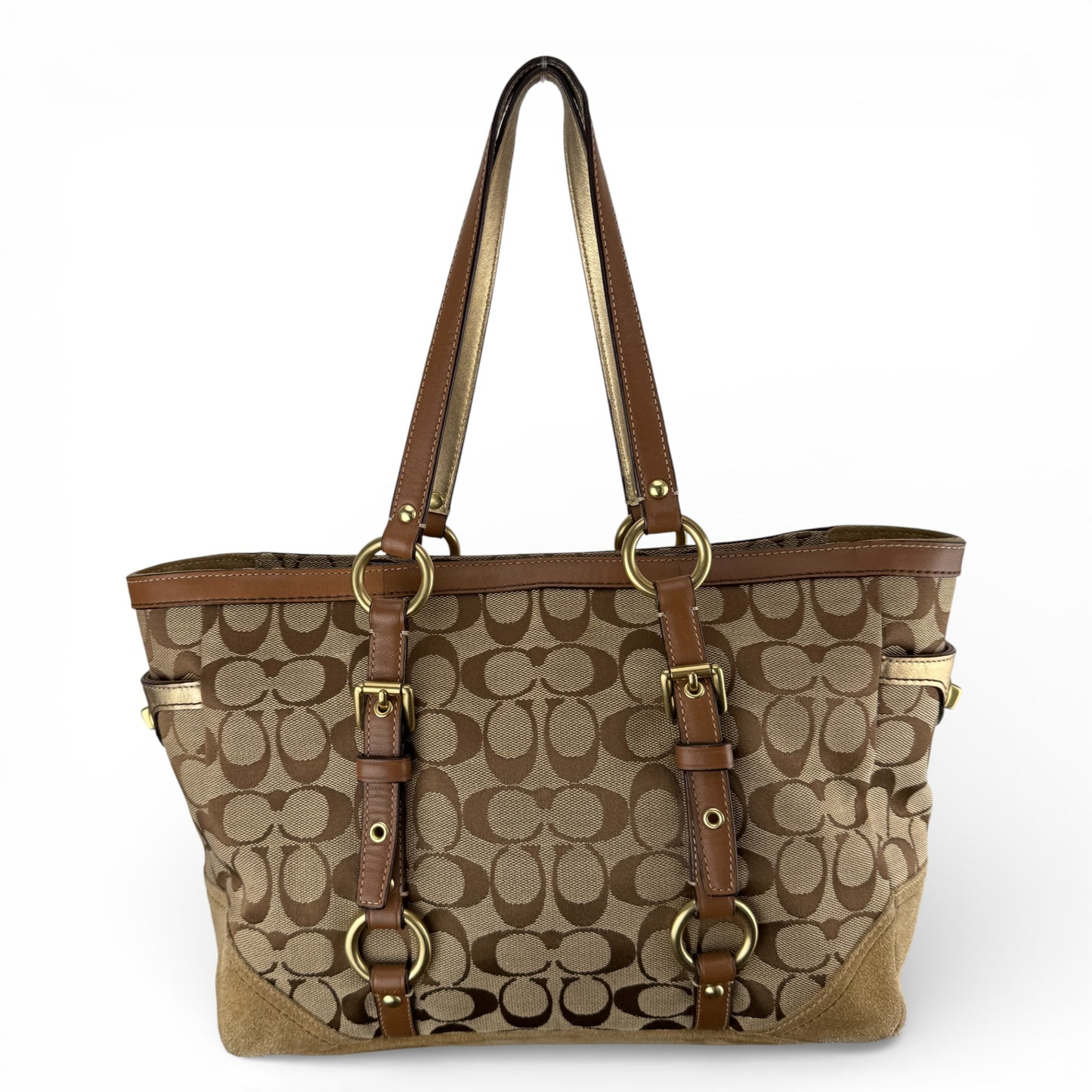 COACH SIGNATURE BROWN SUEDE BAG