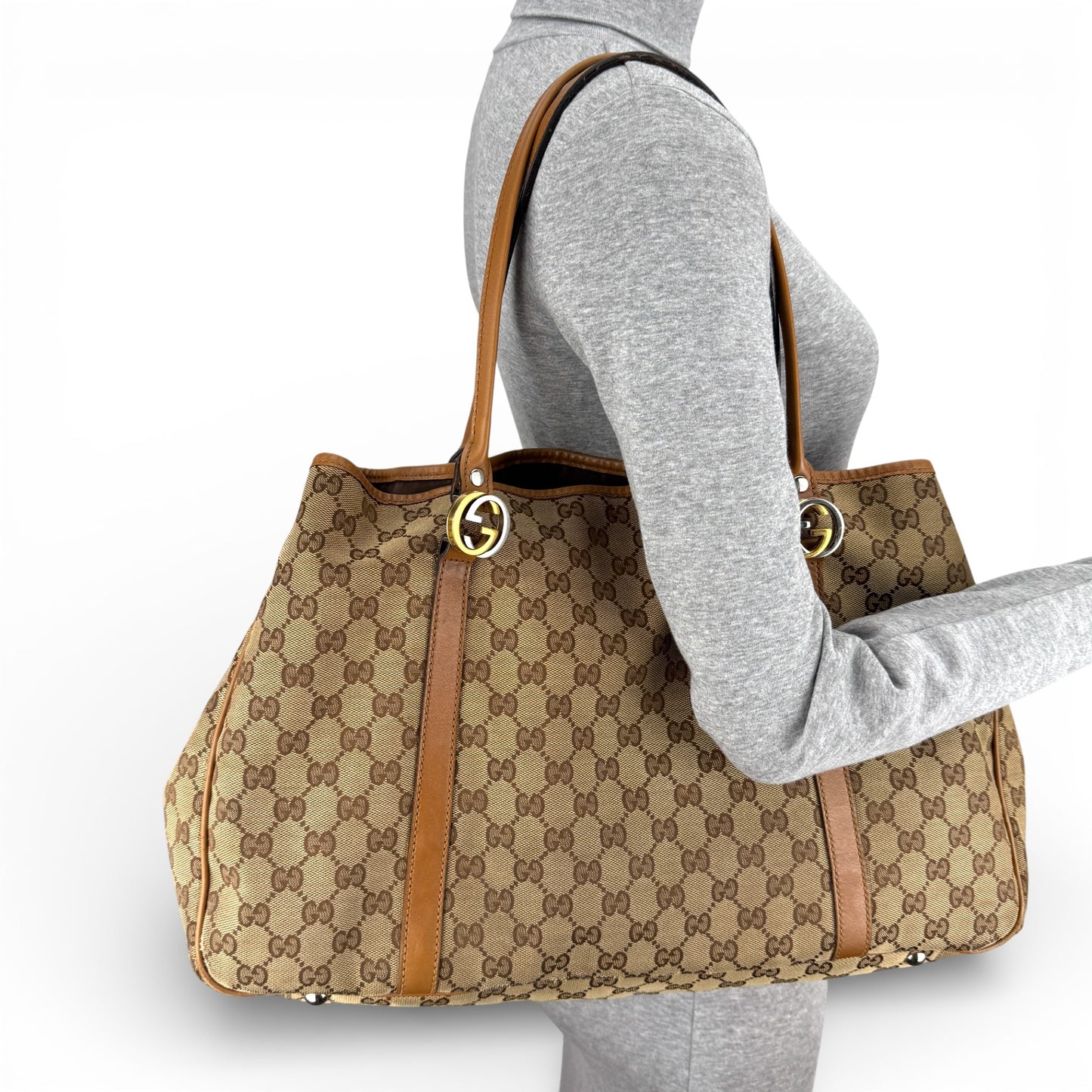 GUCCI GG TWINS MONOGRAM BROWN BAG