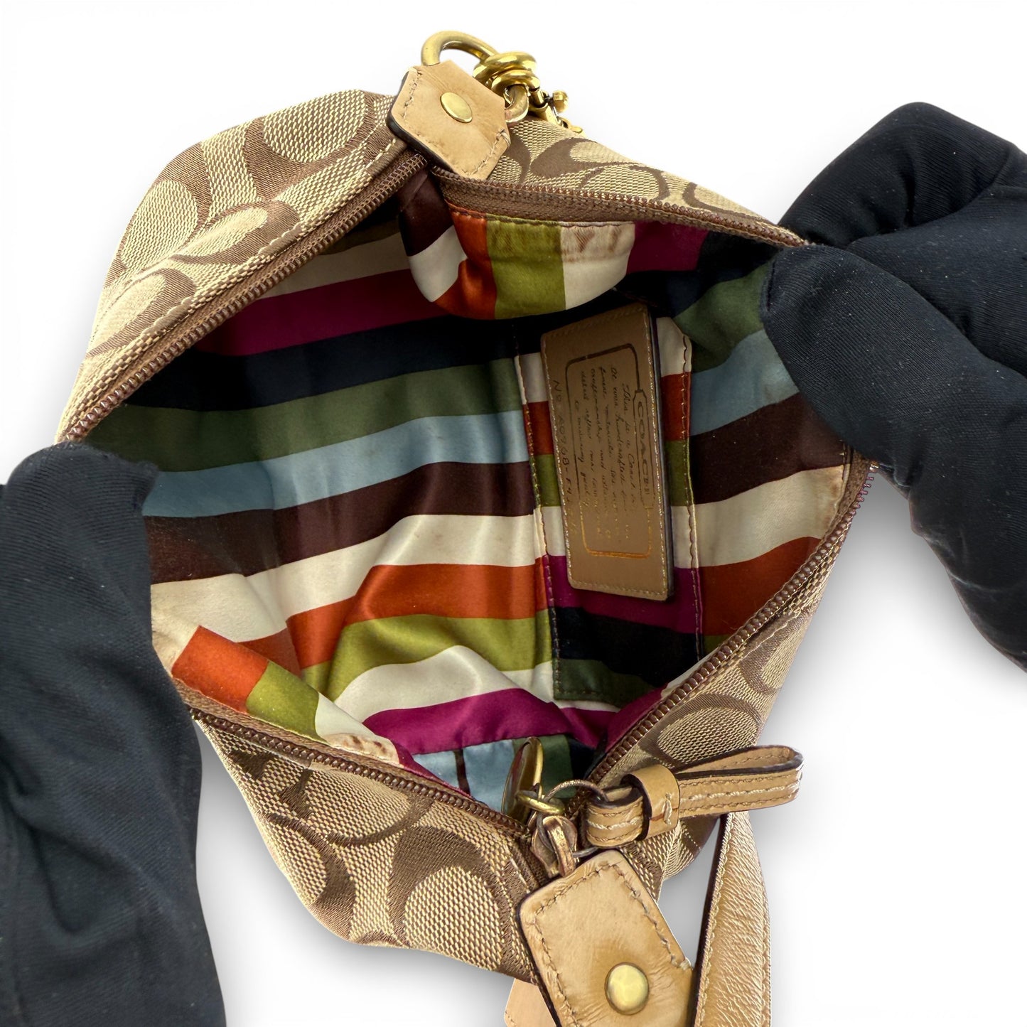 COACH SIGNATURE GOLD  STRIPE MINI HOBO BAG