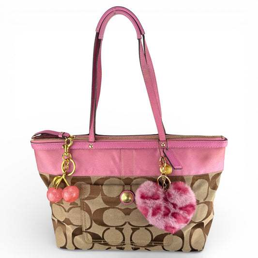 COACH SIGNATURE PINK STRIPE TOTE BAG