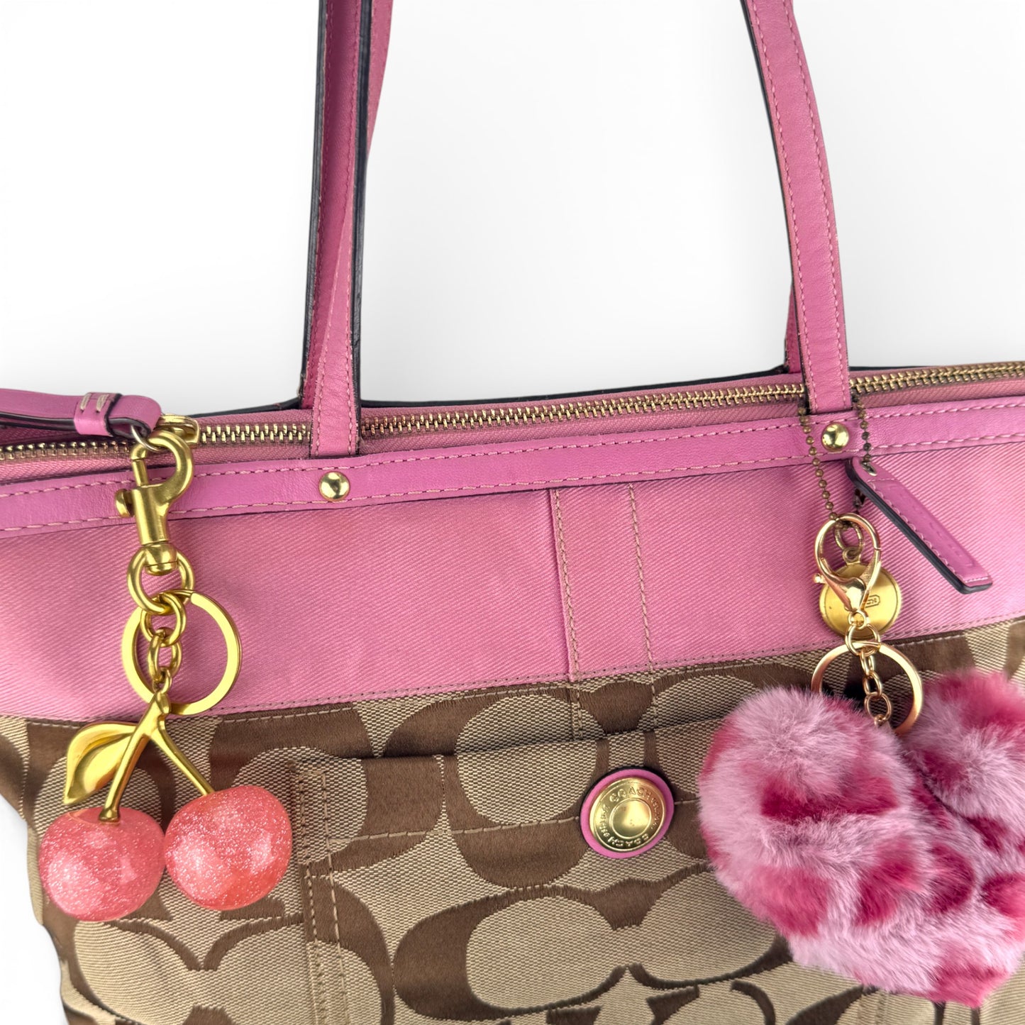 COACH SIGNATURE PINK STRIPE TOTE BAG