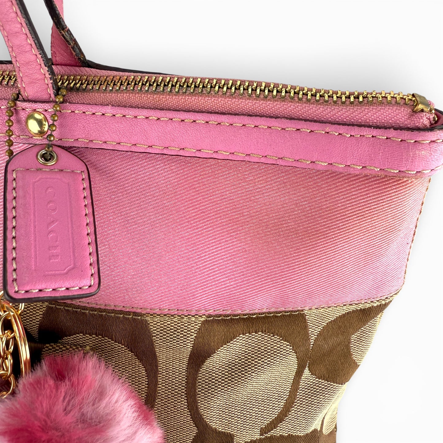 COACH SIGNATURE PINK STRIPE TOTE BAG