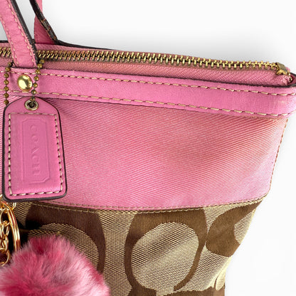 COACH SIGNATURE PINK STRIPE TOTE BAG