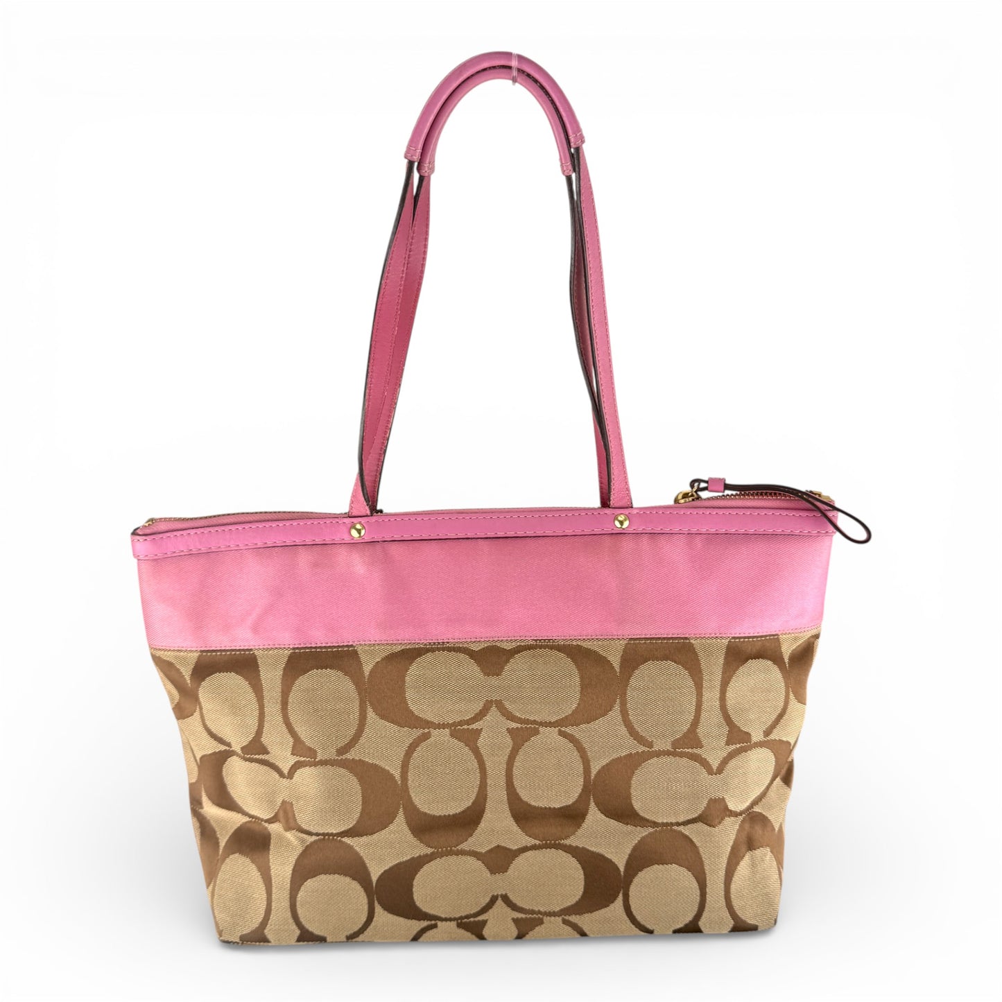 COACH SIGNATURE PINK STRIPE TOTE BAG