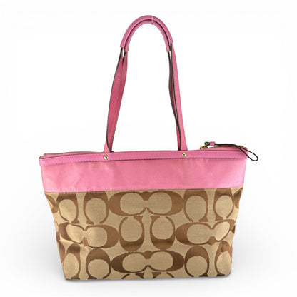 COACH SIGNATURE PINK STRIPE TOTE BAG