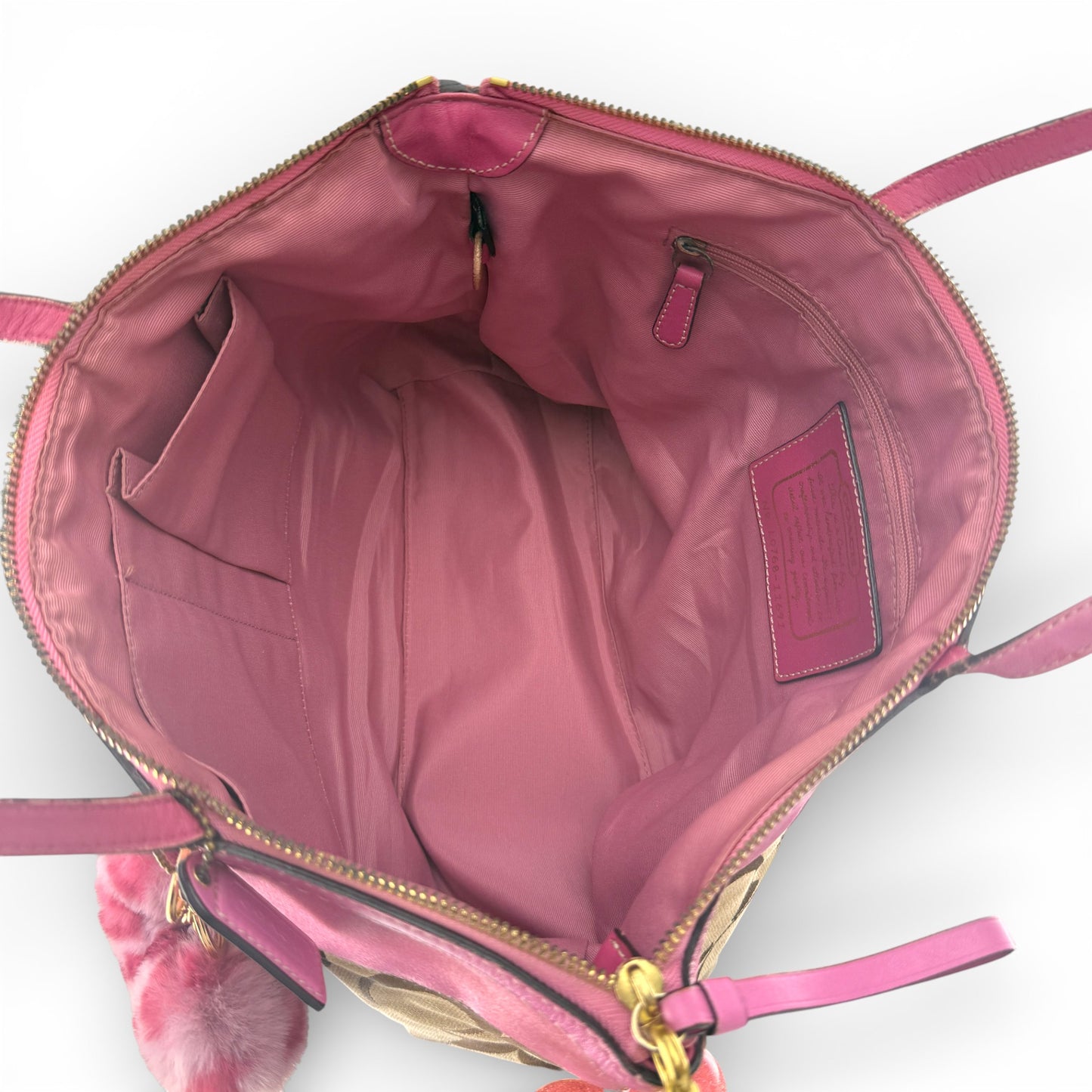 COACH SIGNATURE PINK STRIPE TOTE BAG