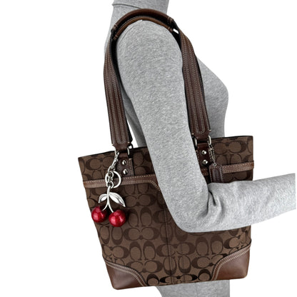 COACH SIGNATURE HAMPTON TURNLOCK TOTE BAG BROWN