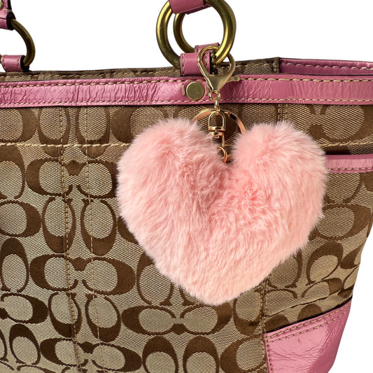 COACH SIGNATURE CANVAS TOTE BAG PINK LEATHER TRIM 