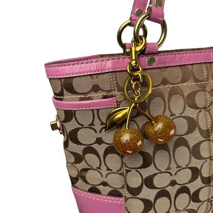 COACH SIGNATURE CANVAS TOTE BAG PINK LEATHER TRIM 