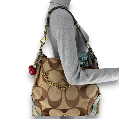 COACH SIGNATURE CARLY LIGHTBLUE SHOULDER BAG LARGE