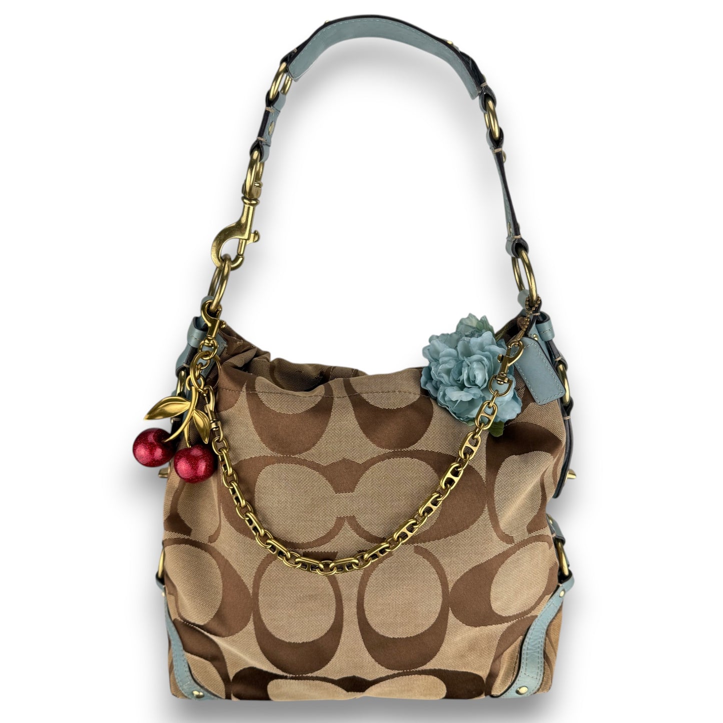 COACH SIGNATURE CARLY LIGHTBLUE SHOULDER BAG LARGE