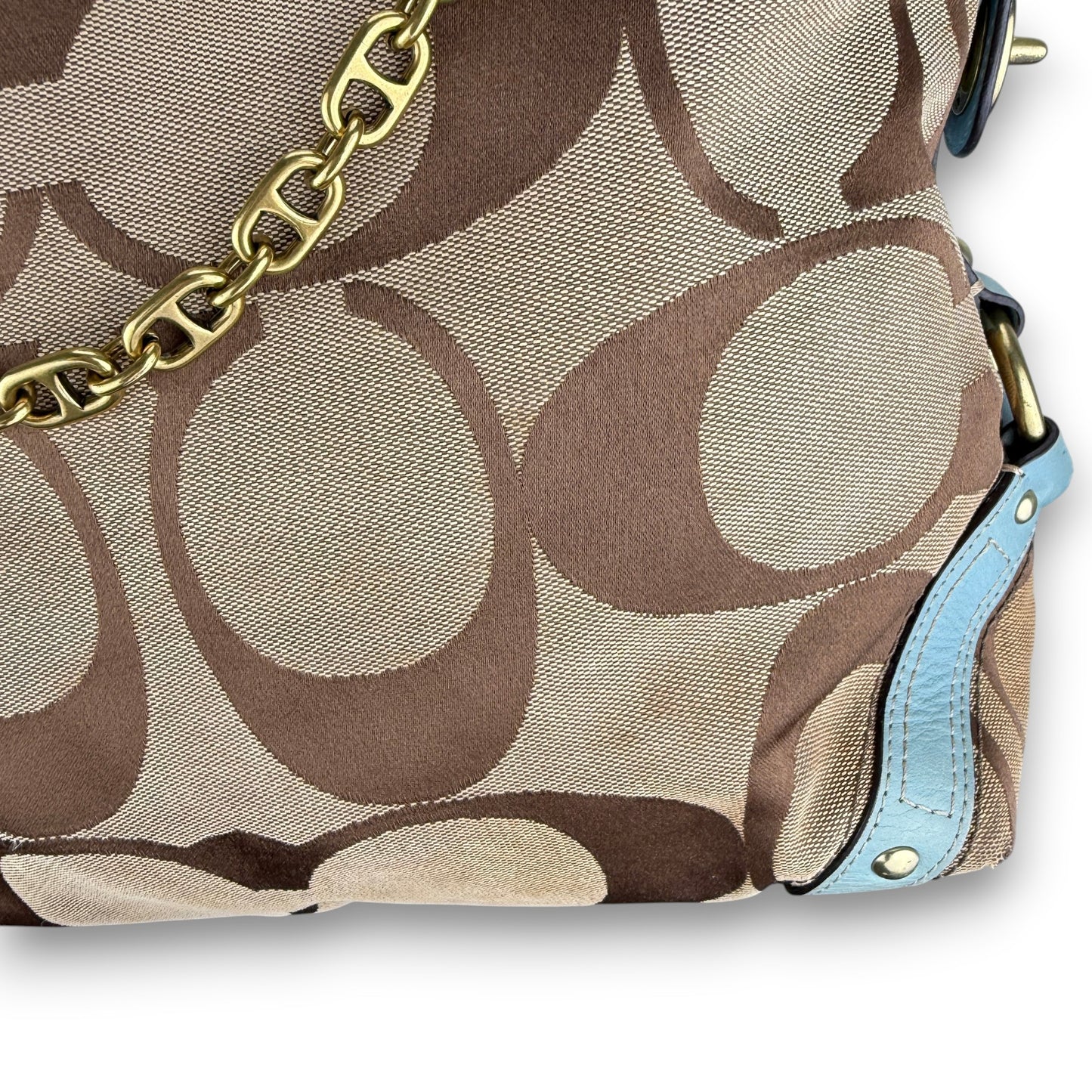 COACH SIGNATURE CARLY LIGHTBLUE SHOULDER BAG LARGE