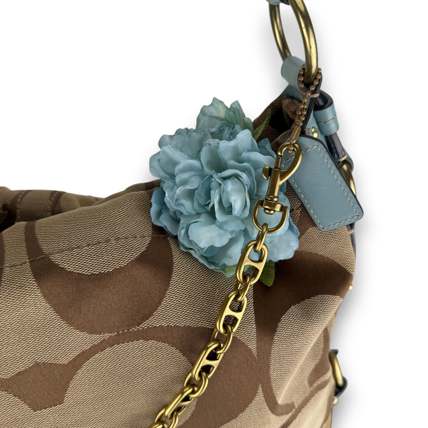 COACH SIGNATURE CARLY LIGHTBLUE SHOULDER BAG LARGE