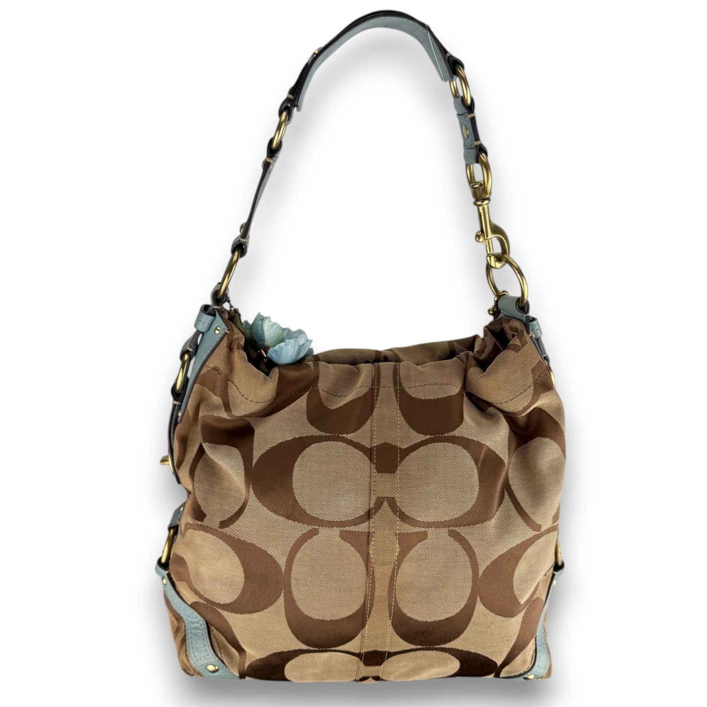 COACH SIGNATURE CARLY LIGHTBLUE SHOULDER BAG LARGE