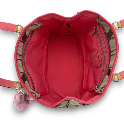 COACH HAMPTONS TAN AND CORAL PINK SHOULDER BAG