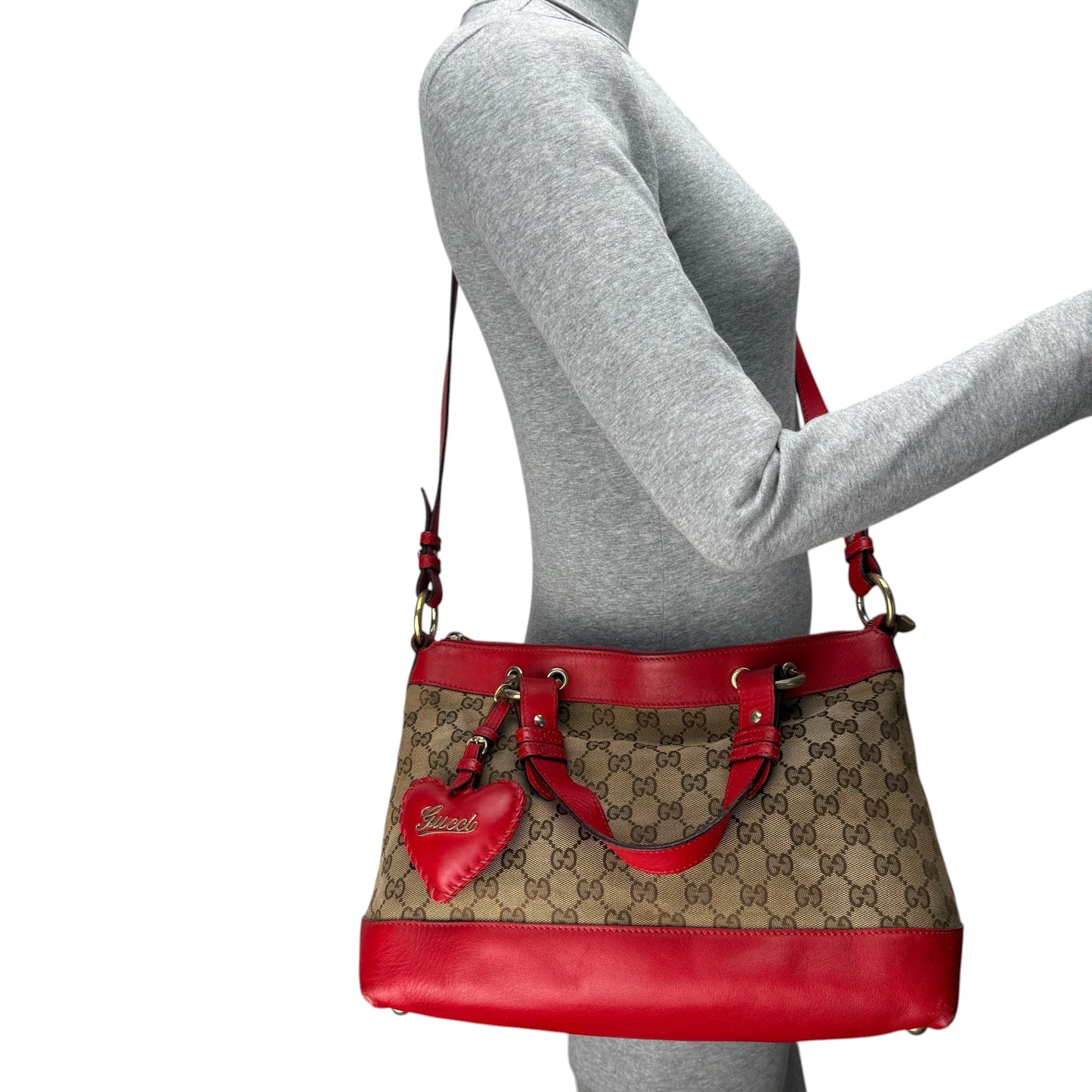 GUCCI GG CANVAS VALENTINE SATCHEL BAG