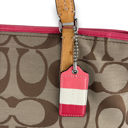COACH HAMPTONS TAN AND CORAL PINK SHOULDER BAG