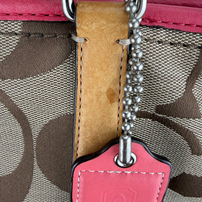 COACH HAMPTONS TAN AND CORAL PINK SHOULDER BAG