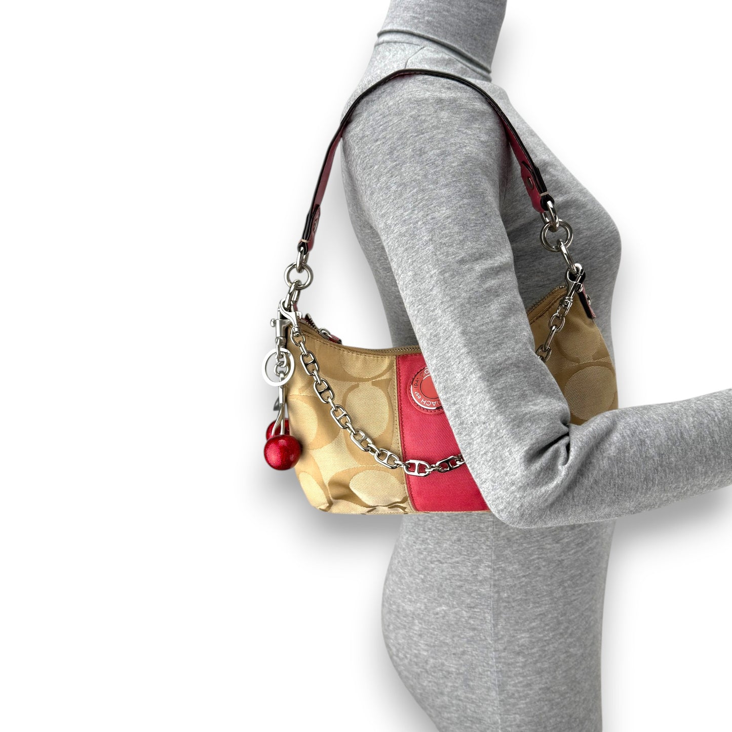 COACH SIGNATURE RED STRIPE 2-WAY BAG
