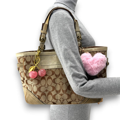 COACH SIGNATURE SUEDE GOLD TOTE BAG