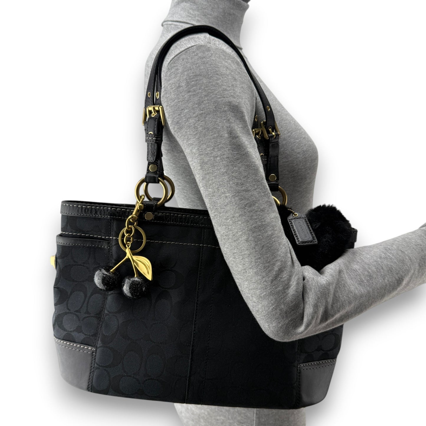 COACH SIGNATURE GALLERY TOTE SHOULDER BAG BLACK