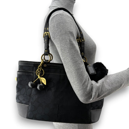COACH SIGNATURE GALLERY TOTE SHOULDER BAG BLACK
