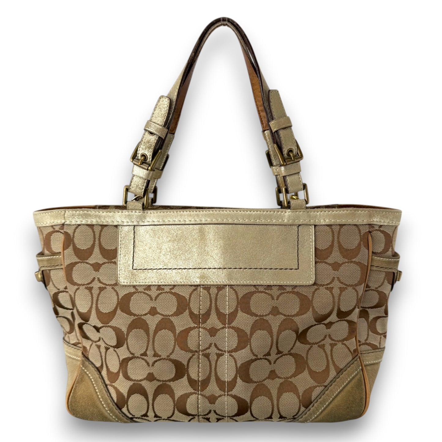 COACH SIGNATURE SUEDE GOLD TOTE BAG