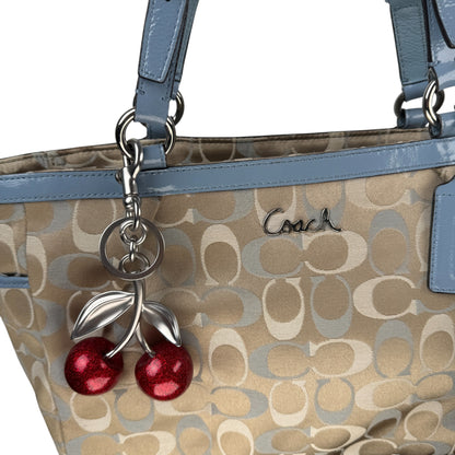 COACH SIGNATURE CANVAS SHOULDER TOTE BEIGE BLUE 
