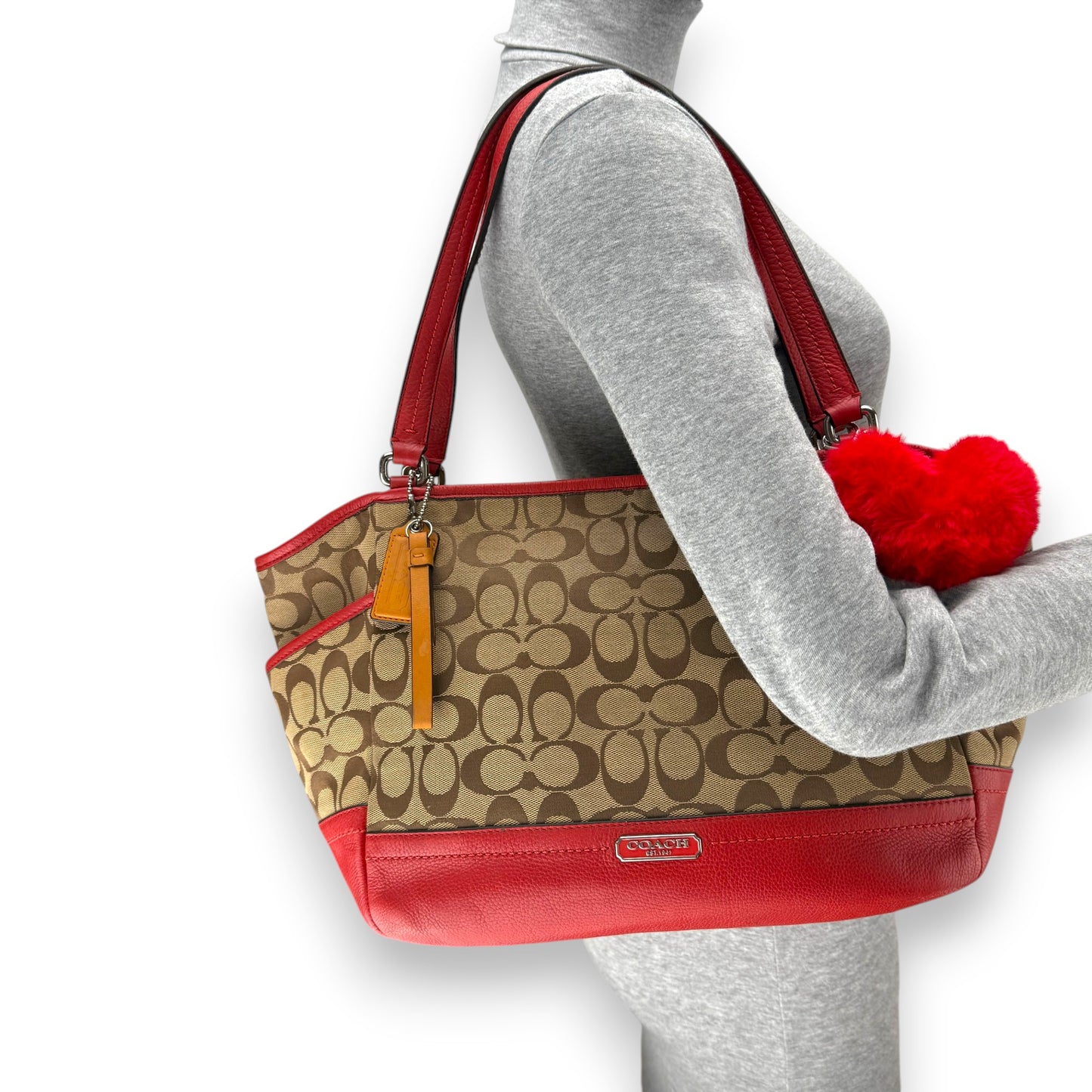 COACH SIGNATURE  SHOPPER BAG RED