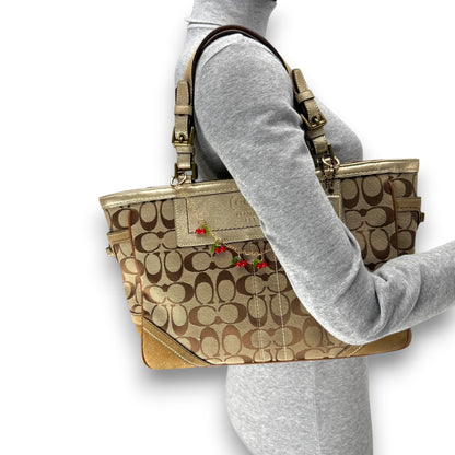COACH SIGNATURE SUEDE GOLD GALLERY TOTE BAG