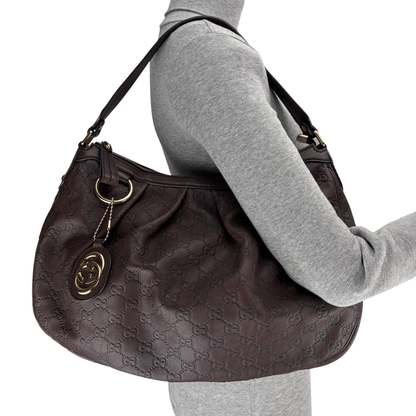 GUCCI GG SUKEY MEDIUM BROWN LEATHER SHOULDER BAG