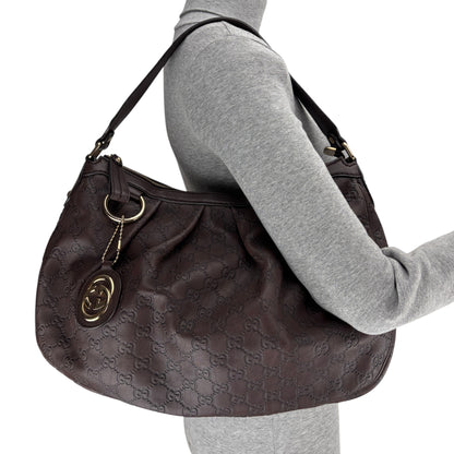 GUCCI GG SUKEY MEDIUM BROWN LEATHER SHOULDER BAG