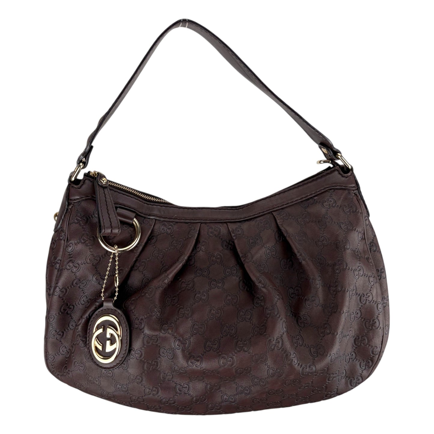 GUCCI GG SUKEY MEDIUM BROWN LEATHER SHOULDER BAG