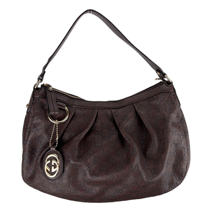 GUCCI GG SUKEY MEDIUM BROWN LEATHER SHOULDER BAG