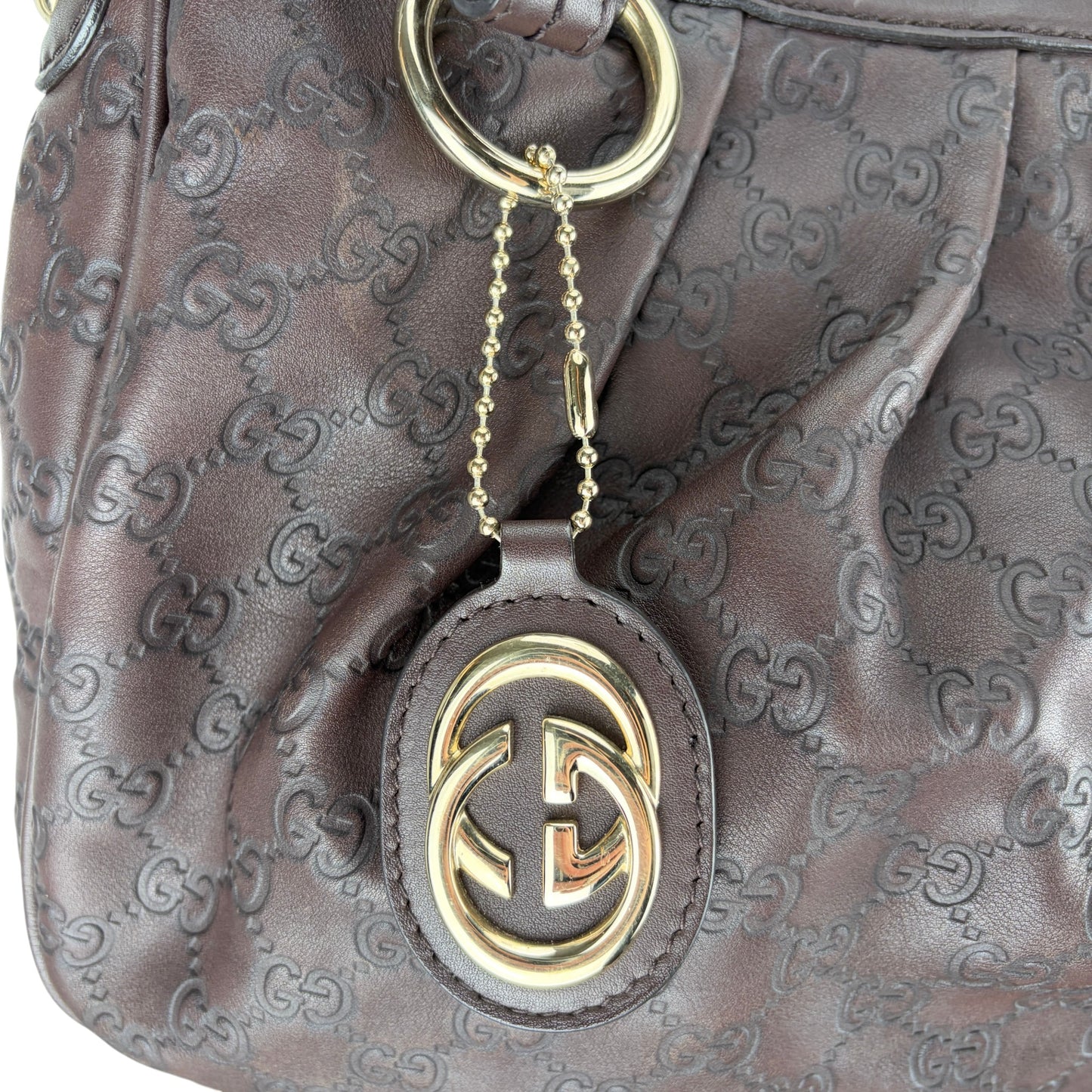 GUCCI GG SUKEY MEDIUM BROWN LEATHER SHOULDER BAG